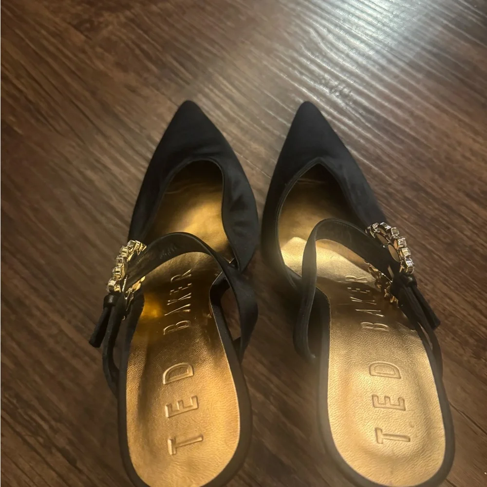 Ted Baker Black Satin Heels with Crystal Embellishment - Picture 3 of 8